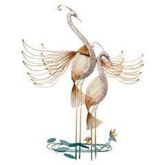 Vintage Curtis Jere Wall Sculpture Depicting a Pair of Cranes