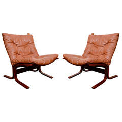 Pair of Mid Century Danish Modern Leather "Sling" Chairs