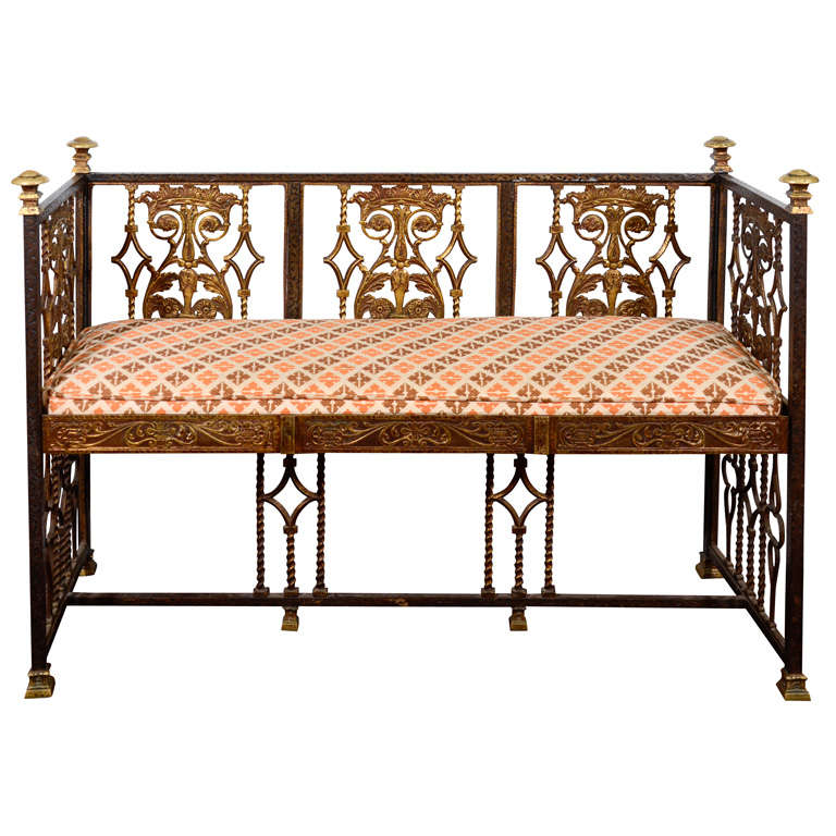 Antique Iron and Bronze Bench by Oscar Bach