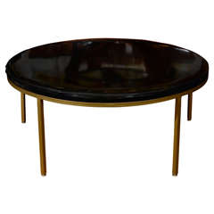 Mid Century Brass and Vinyl Circular Bench or Table