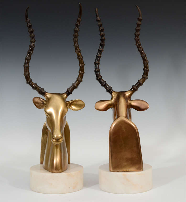 Pair of Mid Century Italian Bronze and Marble Ibex Bookends 3