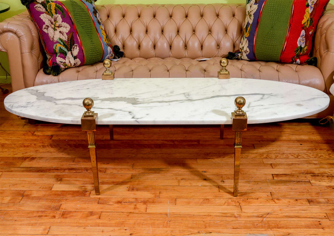 Mid Century Italian Oval Coffee Table in Brass and Marble at 1stDibs