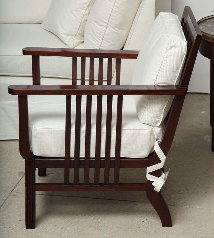 Pair of antique Mahogany Slat-Back Chair with seat and back cushions