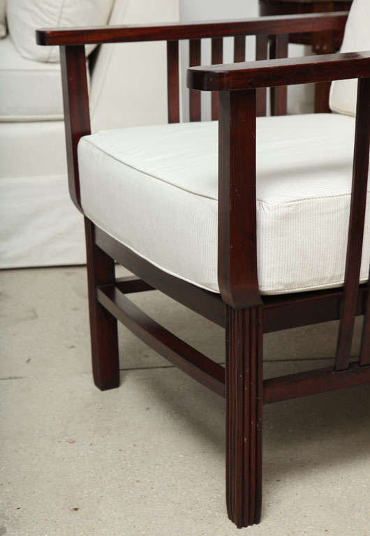 Pair of antique Mahogany Slat-Back Chair with seat and back cushions For Sale 3