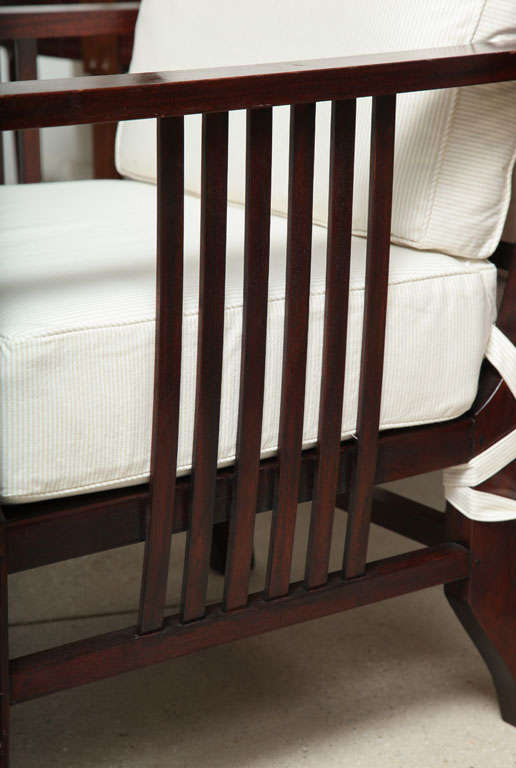Pair of antique Mahogany Slat-Back Chair with seat and back cushions For Sale 4