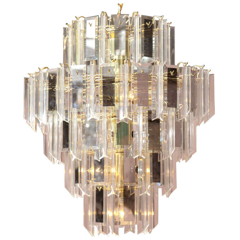 Grand Lucite Prism and Smoked Glass Chandelier