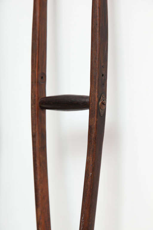 19th Century Civil War Era Rosewood and Leather Crutches