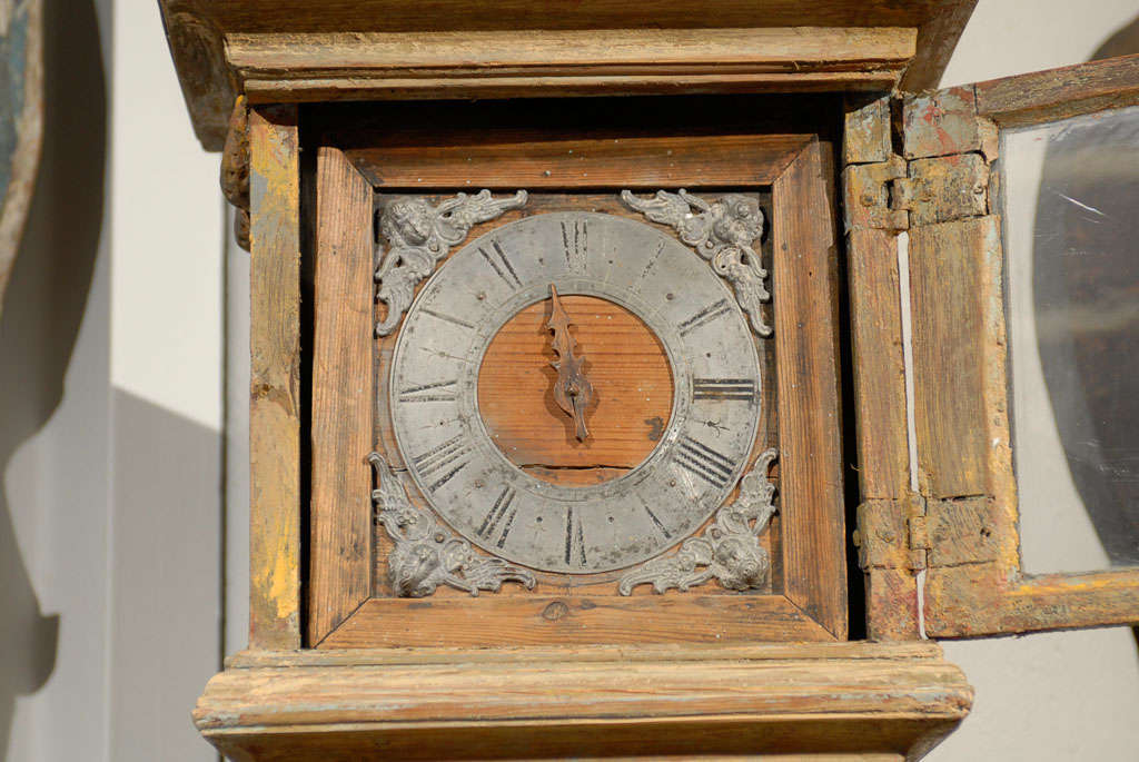 18th Century and Earlier 18th C. Swedish Mora Floor Clock with Unique Square-Shaped Head For Sale