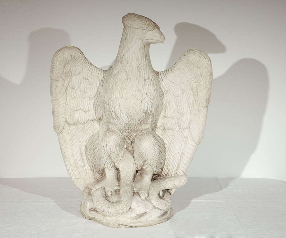 19THC WHITE PAINTED STONE EAGLE W/ SNAKE  SURROUND THE BASE