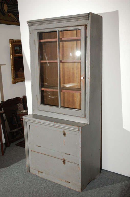 19THC RARE ORIGINAL GREY PAINTED STORE DISPLAY CABINET FROM PA. 5