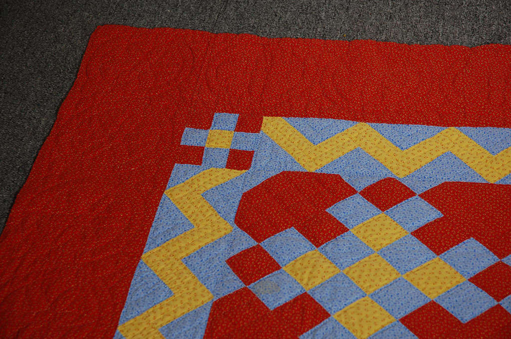 Fantastic 19th Century Irish Chain Quilt with Zig Zag Border at 1stdibs