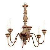 Six Light Hand Carved Chandelier with Polychrome Decoration