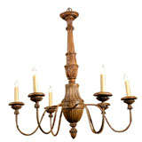 Hand Carved and Finished Six Light Wooden Chandelier