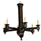 Hand Carved and Finished Six Light Wooden Chandelier