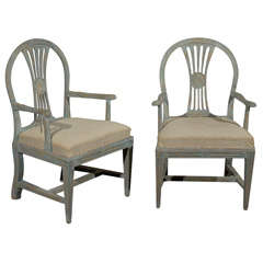 Pair of Swedish 19th Century Period Gustavian Painted Wood Armchairs