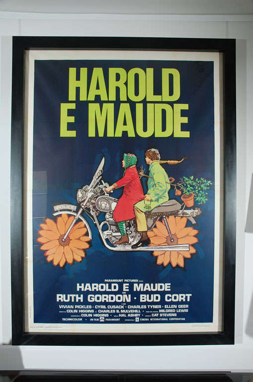 Beautiful original Italian poster for the classic black comedy HAROLD AND MAUDE (1971).  This Italian poster- from the 1974 European release- is very large, measuring 83.5