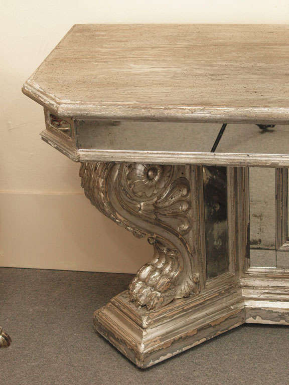 19th Century Carved Wood, Mirror and Silver Gilt Italian Console Table