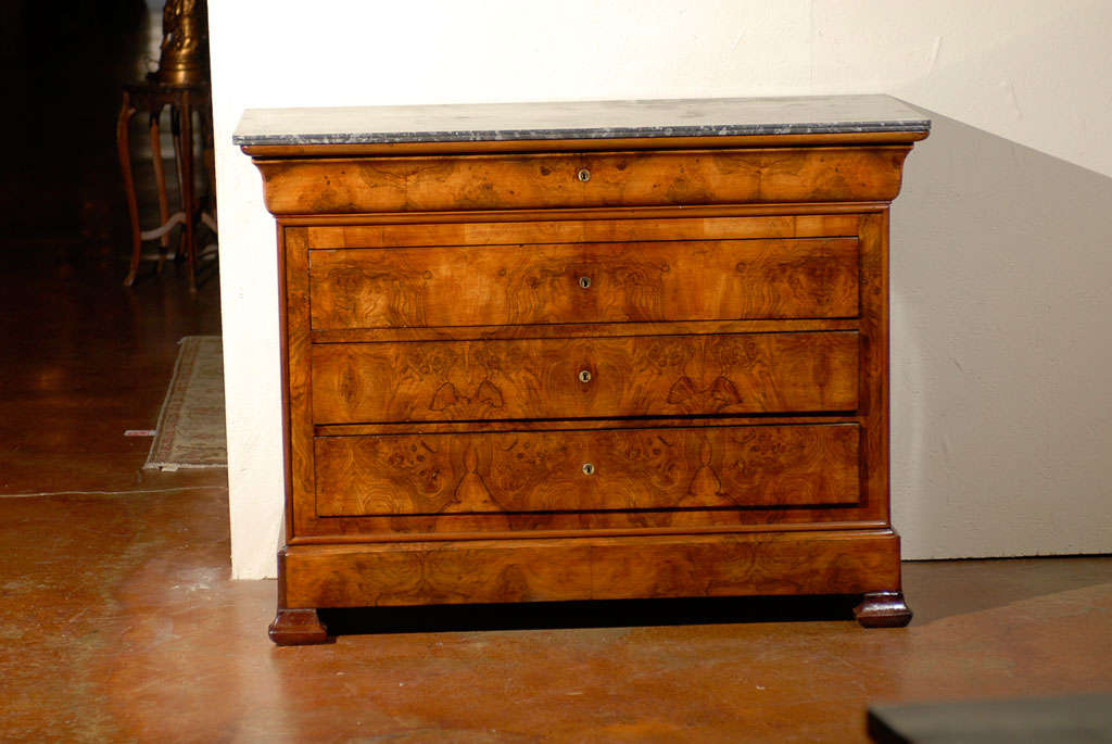 19th Century French Flame Walnut Chest of Drawers