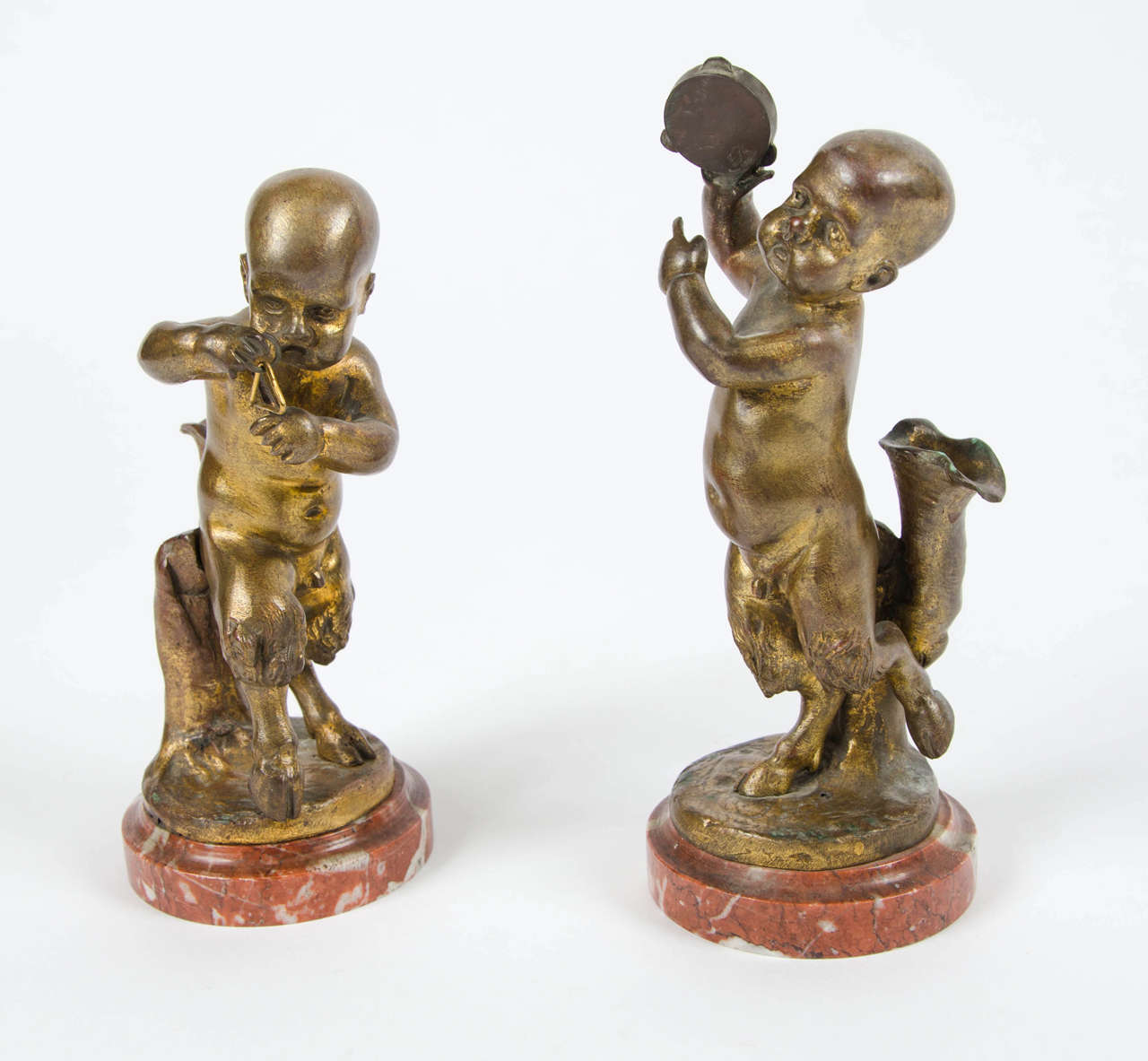 unusual pair of French ormolu Satyr-like baby fauns circa 1870