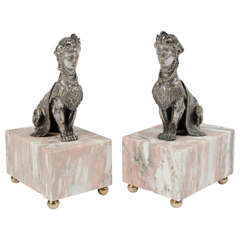 Antique Pair of Silvered Bronze Sphinxes by Henri Picard