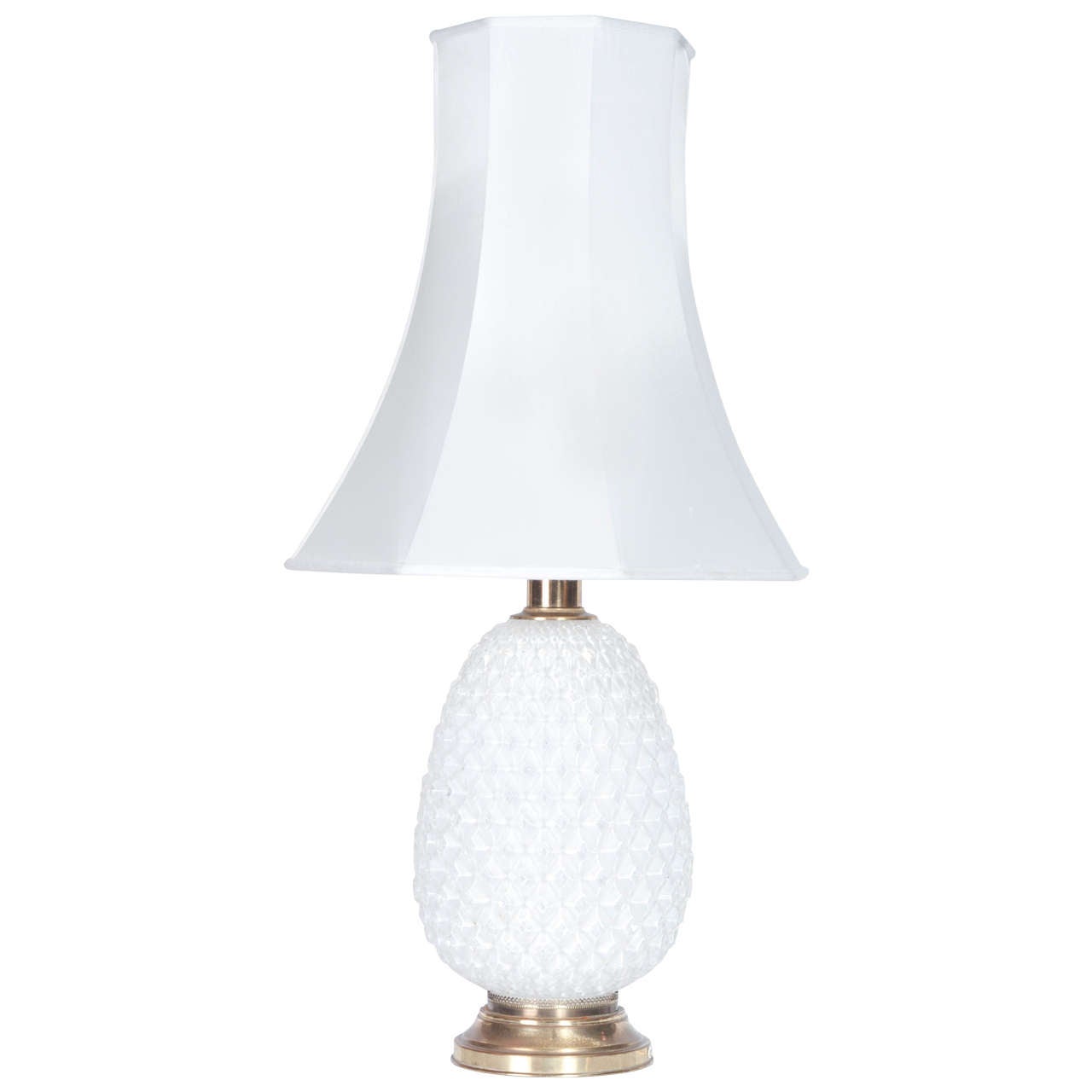 1950s White Opaline Glass and Brass Italian Table Lamp For Sale