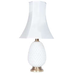 1950s White Opaline Glass and Brass Italian Table Lamp