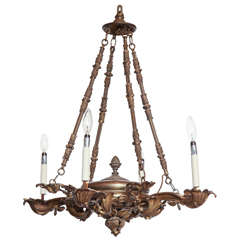 Antique 19th Century 4 Light Bronze and Patinated Brass Chandelier
