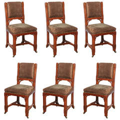 Antique Set of Six Mid 19th Century English Oak Dinning Chairs in the Gothic Taste