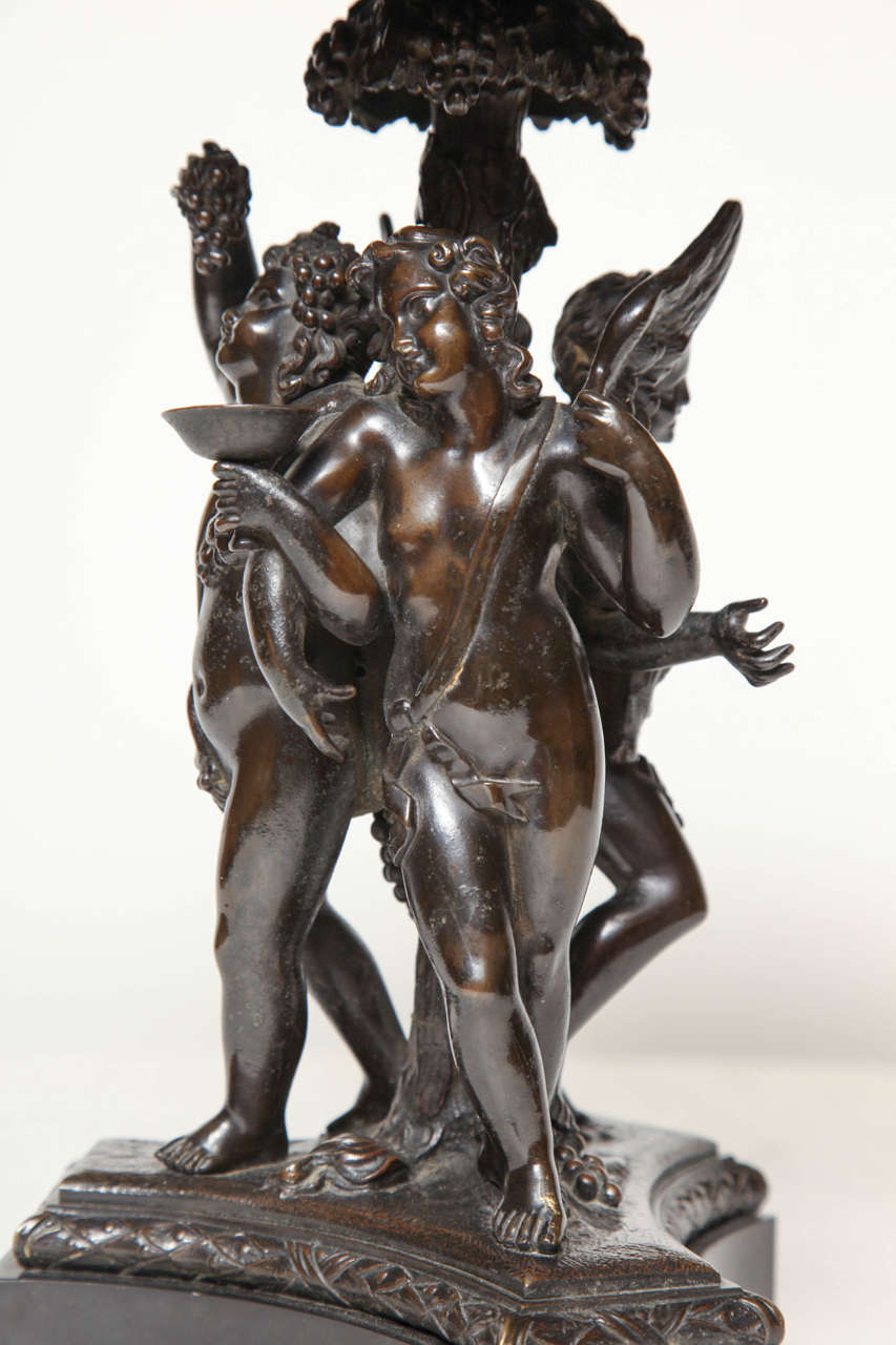 Exceptional 19th Century Italian Three Figure Bronze Tazza For Sale 4