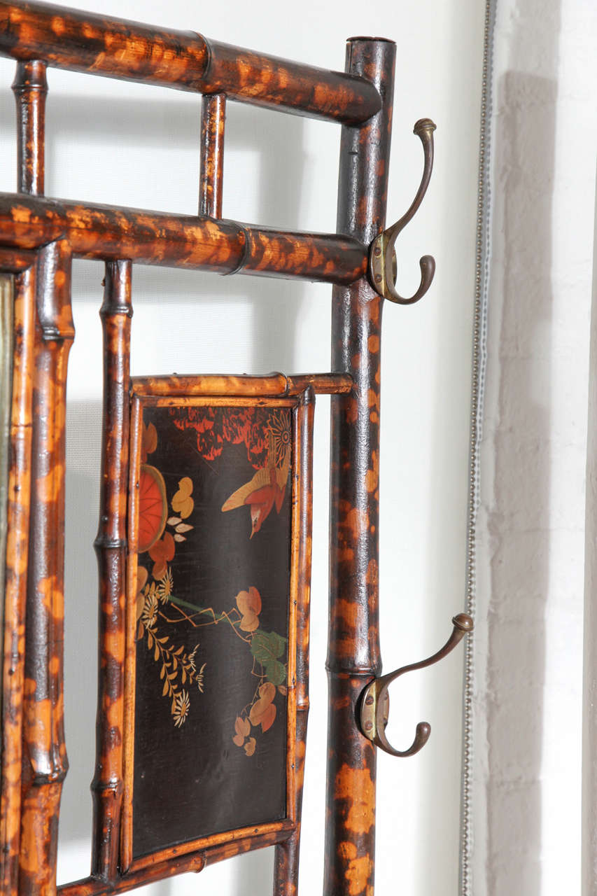 19th Century A Bamboo Hall Tree with Chinoiserie Panels and Inset Leather Top and Drawer