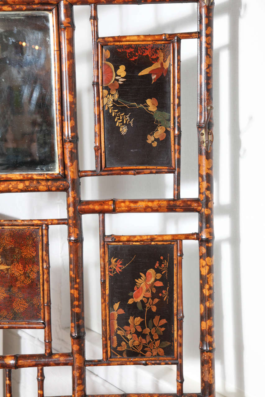A Bamboo Hall Tree with Chinoiserie Panels and Inset Leather Top and Drawer 1