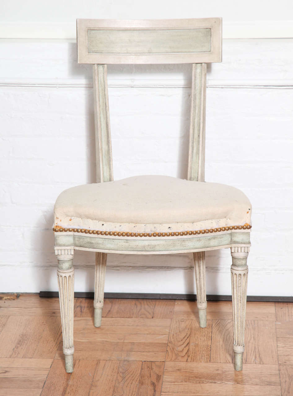 French A Set of 4 Carved and Painted Directoire Style Chairs, France 1920's For Sale