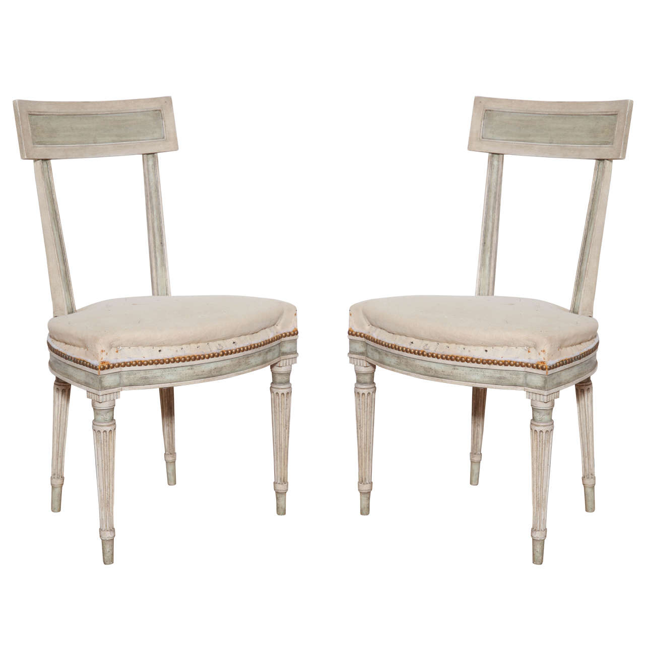 A Set of 4 Carved and Painted Directoire Style Chairs, France 1920's For Sale