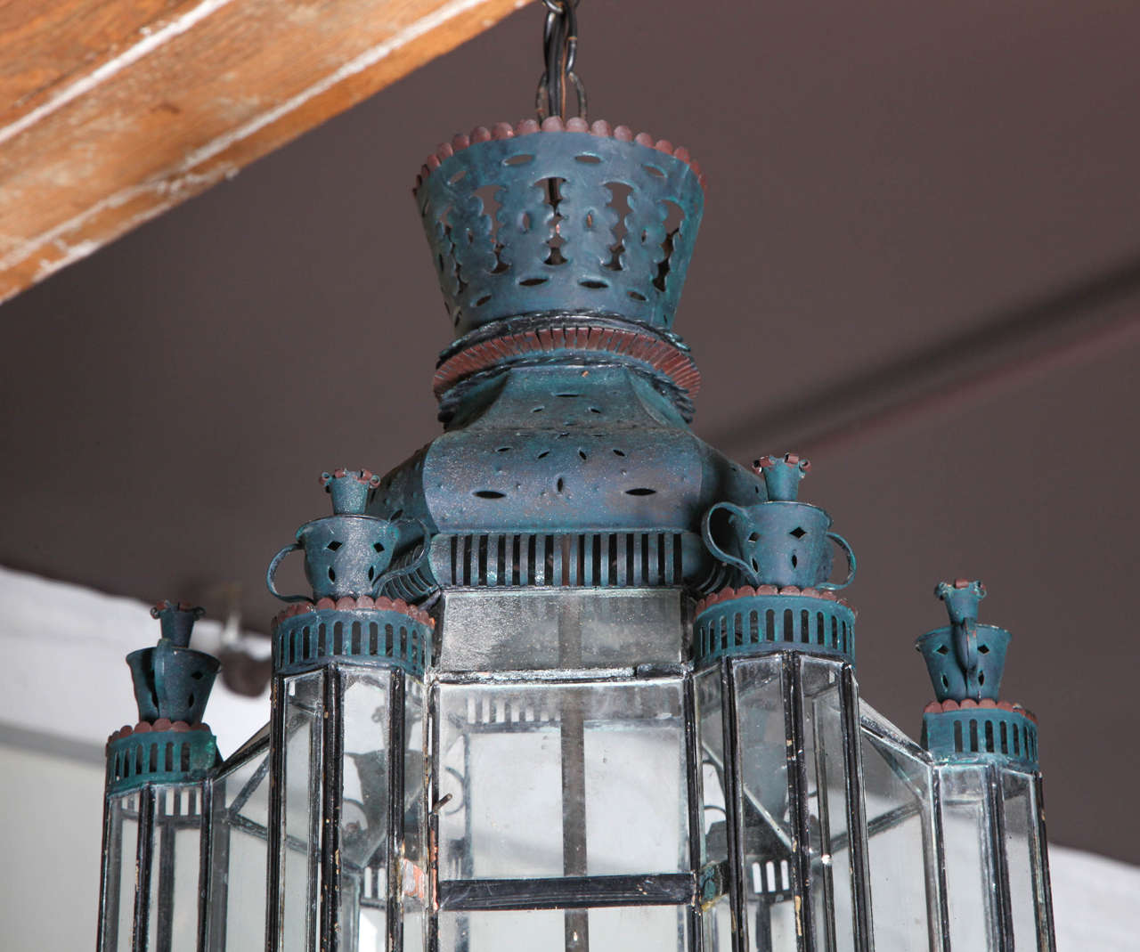 An Early 20th Century Moroccan Tole and Glass Lantern 1