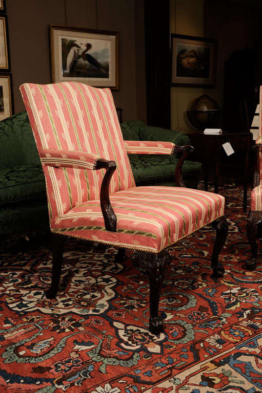 18th Century and Earlier An Assembled Pair Of George III Mahogany Library Armchairs For Sale