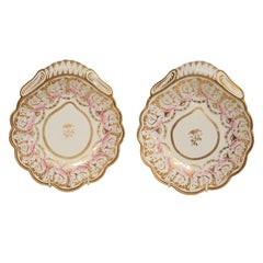 Antique A Pair of Spode Pink and Gold Shell Shaped Dishes