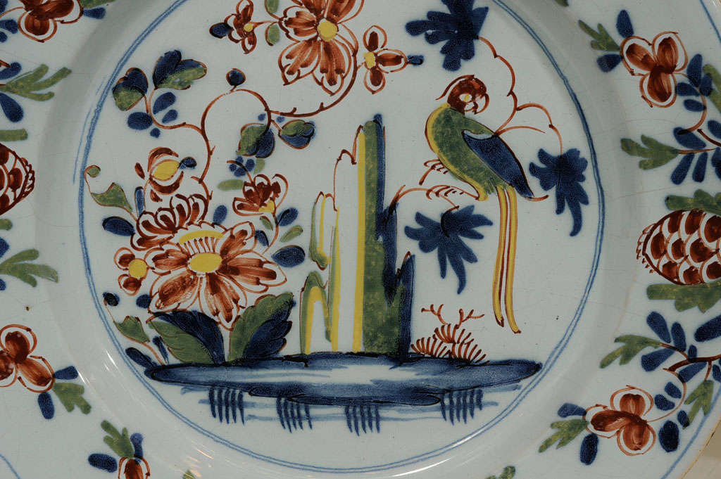 Chinoiserie  Delft Charger with Parrot Made Lambeth England circa 1765