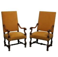 Antique Pair of Walnut Throne Chairs