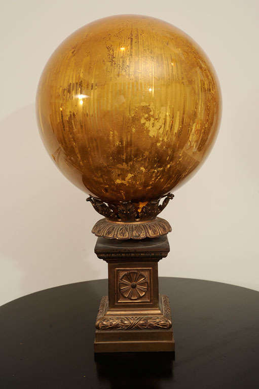 Hand Blown Gilt Glass Ball on Stand