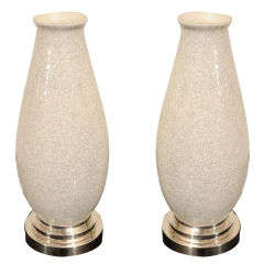 Pair of White Ceramic Vases with Silver Plated Mounts by Sevre