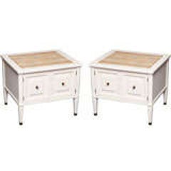 Chic Modern Neoclassical Nightstands with Travertine Tops 12