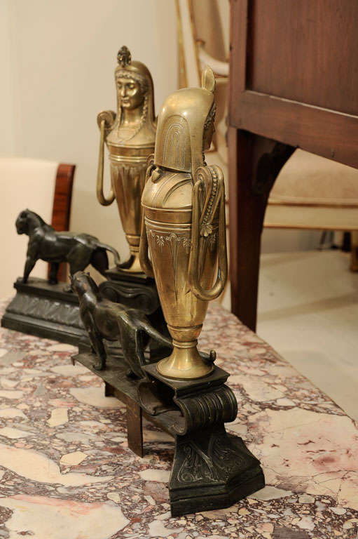 A Pair of Neoclassical Bronze Andirons For Sale 1
