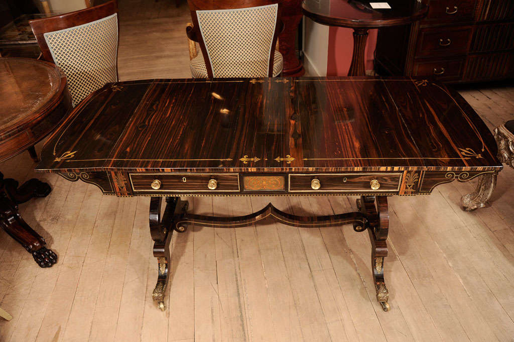 A Regency Calamander Wood and Brass Inlaid Sofa Table