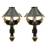 A Pair of Tole Painted and Parcel Gilt One Light Sconces