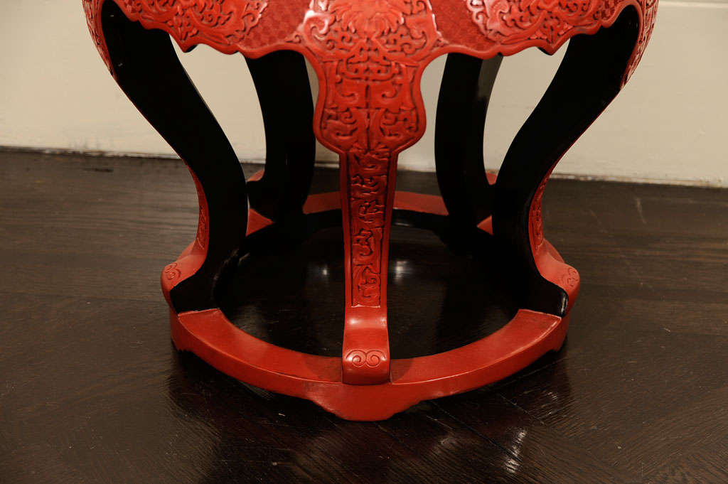 This Qing Dynasty cinnabar stool was part of the extensive collection of Chinese decorative arts collected by Colonel Samuel V. Constant, who spoke, read and wrote fluently the Chinese language, and was an expert in all things Chinese. Born in 1894,