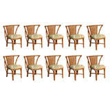 Vintage Set of 10 Rattan Dining Chairs