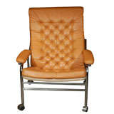 Tufted leather chair in manner of Bruno Mathsson "Karin" chair