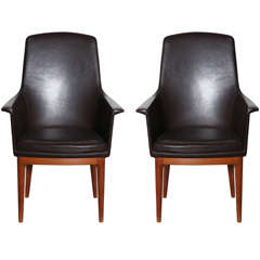 Vintage Pair of Swedish Highback Leather Armchairs