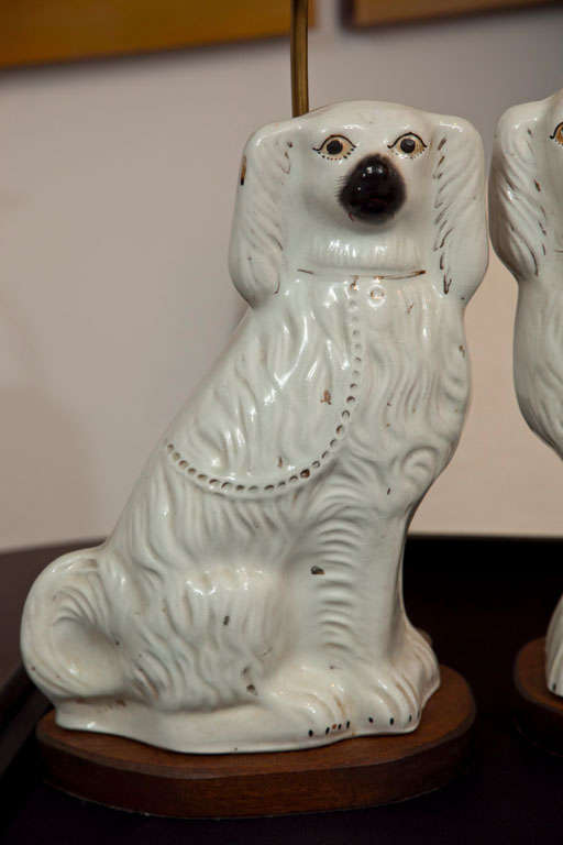English Pair of Staffordshire Spaniel Dogs as Table Lamps