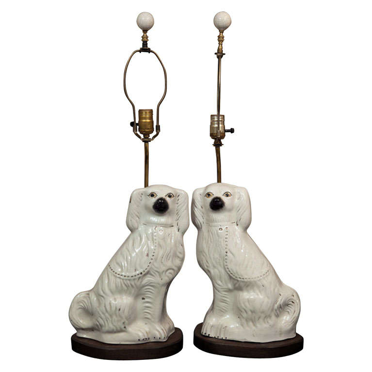 Pair of Staffordshire Spaniel Dogs as Table Lamps